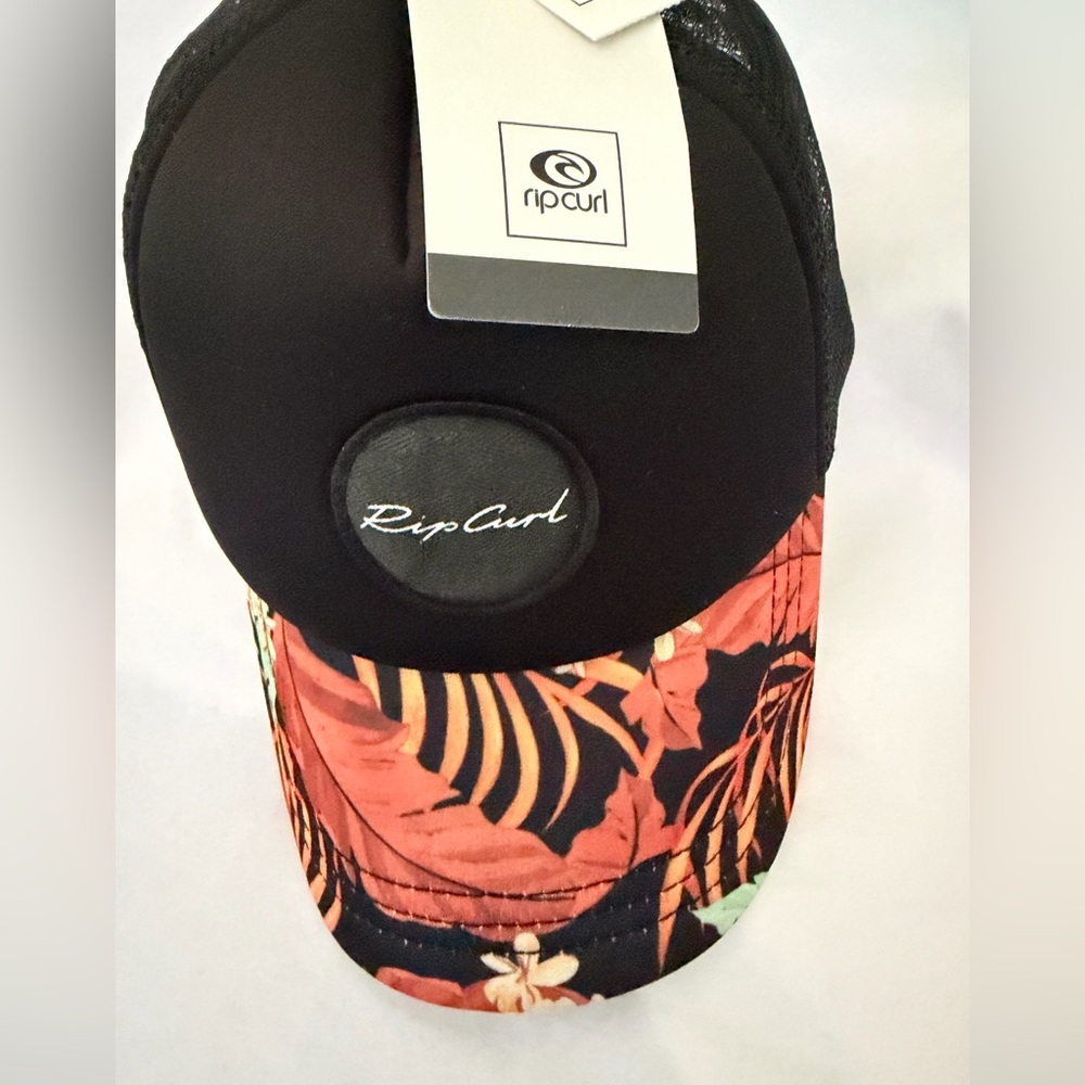 NEW w TAG RIP CURL Namuto Trucker Hat Black Cap with Vibrant Floral Brim